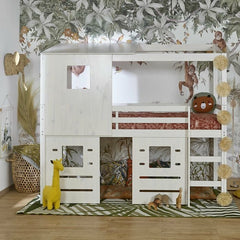 Lit cabane 90x200cm Mi-hauteur avec matelas Alma blanc