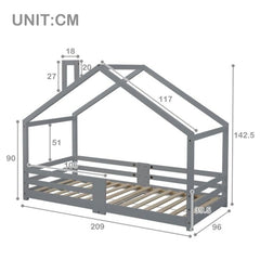 Lit cabane Maison 90 x 200cm Gris
