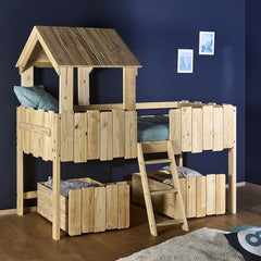 Lit cabane avec Tiroirs Et Matelas Donnie Bois Naturel 90x190cm