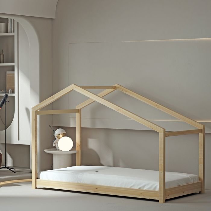 Lit cabane Lilo 90 x 190cm en bois naturel